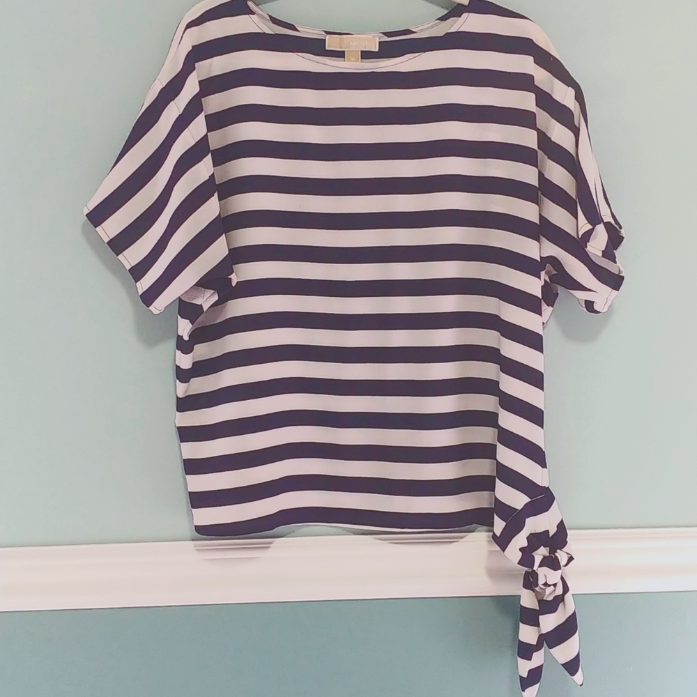 Micheal Kors Striped Side Tie Blous